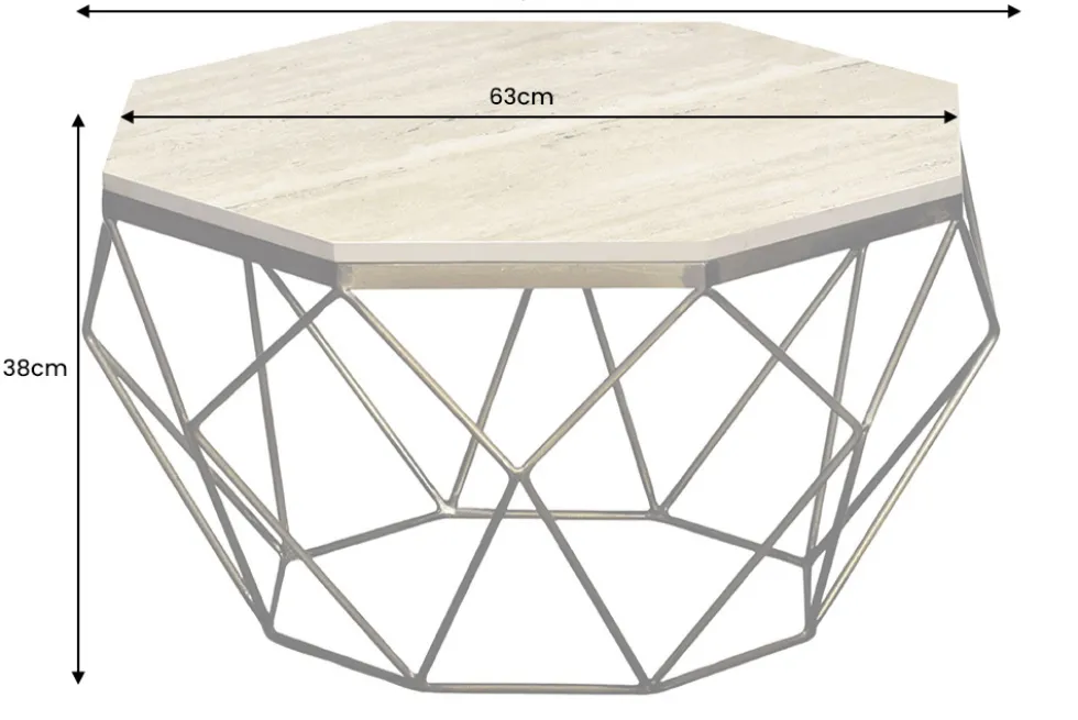 Handgefertigter Couchtisch DIAMOND 70cm beige Travertin schwarz Eisen