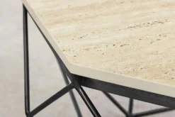 Handgefertigter Couchtisch DIAMOND 70cm beige Travertin schwarz Eisen