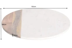 Handgefertigter Drehteller SERVANT 50cm weiß natur Marmor Mangoholz Dekoplatte rund