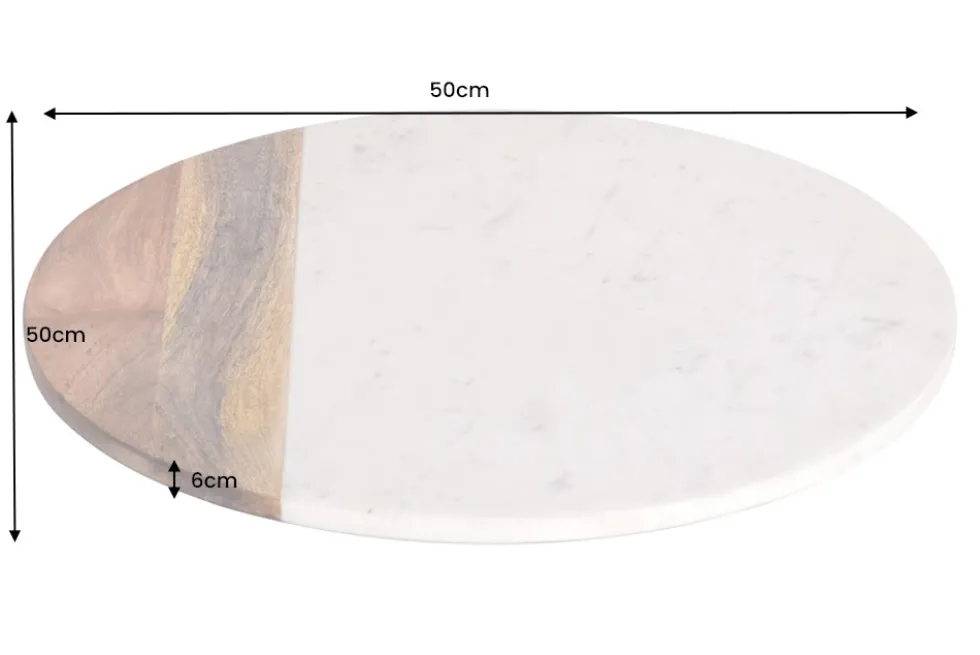 Handgefertigter Drehteller SERVANT 50cm weiß natur Marmor Mangoholz Dekoplatte rund