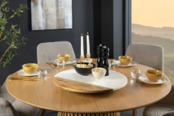 Handgefertigter Drehteller SERVANT 50cm weiß natur Marmor Mangoholz Dekoplatte rund