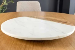 Handgefertigter Drehteller SERVANT 50cm weiß natur Marmor Mangoholz Dekoplatte rund