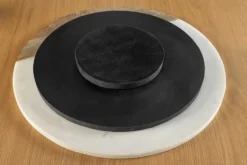 Handgefertigter Drehteller SERVANT 50cm weiß natur Marmor Mangoholz Dekoplatte rund