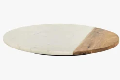 Handgefertigter Drehteller SERVANT 50cm weiß natur Marmor Mangoholz Dekoplatte rund