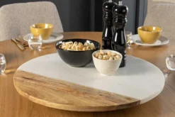 Handgefertigter Drehteller SERVANT 50cm weiß natur Marmor Mangoholz Dekoplatte rund