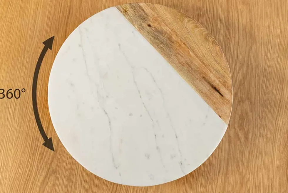 Handgefertigter Drehteller SERVANT 50cm weiß natur Marmor Mangoholz Dekoplatte rund