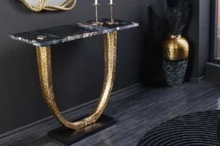 Handgefertigter Konsolentisch OMEGA 80cm schwarz Marmor gold Metall