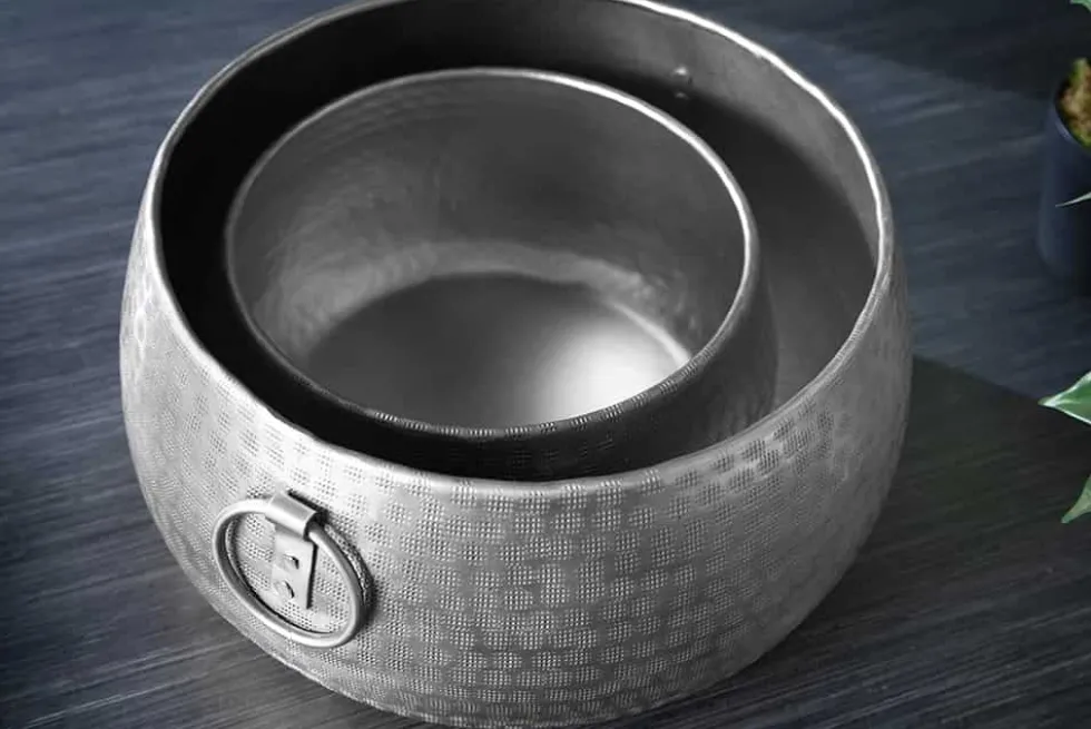 Handgefertigte Schalen 2er Set ORIENT silber Blumentopf im Hammerschlagdesign