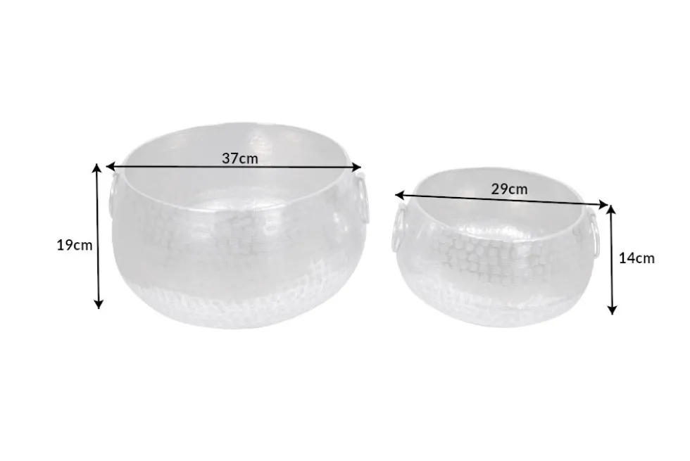 Handgefertigte Schalen 2er Set ORIENT silber Blumentopf im Hammerschlagdesign
