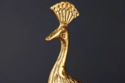 Handgefertigte Servierplatte WILDLIFE PEACOCK 40cm gold Metall Pfauen-Skulptur