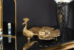 Handgefertigte Servierplatte WILDLIFE PEACOCK 40cm gold Metall Pfauen-Skulptur