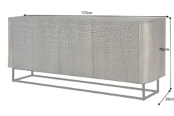 Handgefertigtes Sideboard CROCO 180cm gold braun Mangoholz mit 3D Schnitzereien massiv schwarz Metall