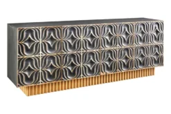 Handgefertigtes Sideboard PIAZZA SAN MARCO 180cm grau gold Mangoholz massiv 3D-Design