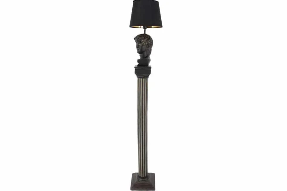 Handgefertigte Stehlampe DAVID 120cm schwarz mit Büste Stoffschirm