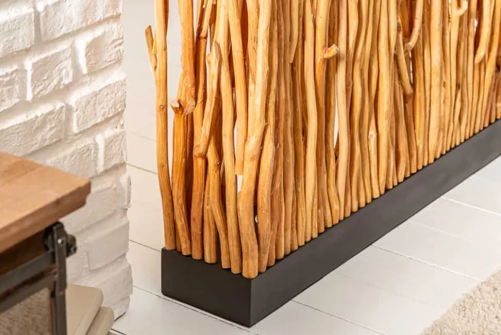Handgefertigte Stehlampe NATURAL PARAVENT 180cm Longan-Holz Raumtrenner