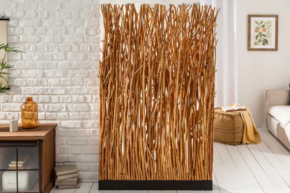Handgefertigte Stehlampe NATURAL PARAVENT 180cm Longan-Holz Raumtrenner