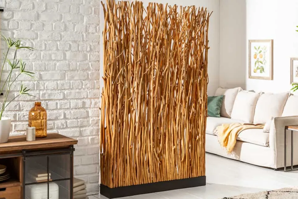 Handgefertigte Stehlampe NATURAL PARAVENT 180cm Longan-Holz Raumtrenner