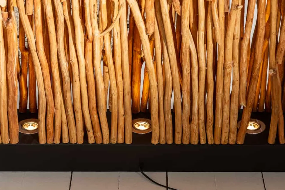 Handgefertigte Stehlampe NATURAL PARAVENT 180cm Longan-Holz Raumtrenner