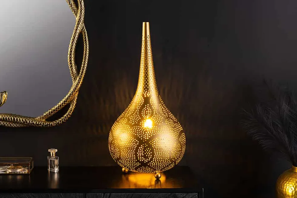 Handgefertigte Stehlampe ORIENT LIVING 50cm gold Eisen Tropfenform