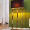 Handgefertigte Stehlampe WARDROBE 155cm schwarz gold natur Eisenholz Massivholz