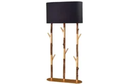 Handgefertigte Stehlampe WARDROBE 155cm schwarz gold natur Eisenholz Massivholz