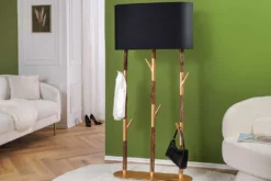 Handgefertigte Stehlampe WARDROBE 155cm schwarz gold natur Eisenholz Massivholz