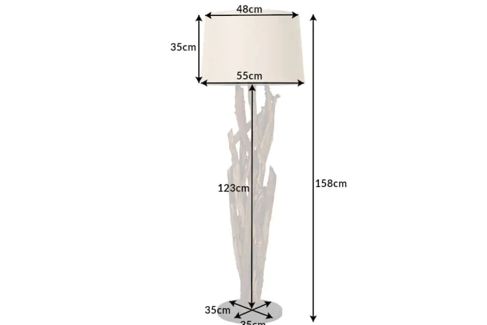 Handgefertigte Stehlampe WILD NATURE 158cm natur Treibholz Stehleuchte Leinenschirm