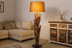 Handgefertigte Stehlampe WILD NATURE 158cm grau Treibholz Stehleuchte Leinenschirm