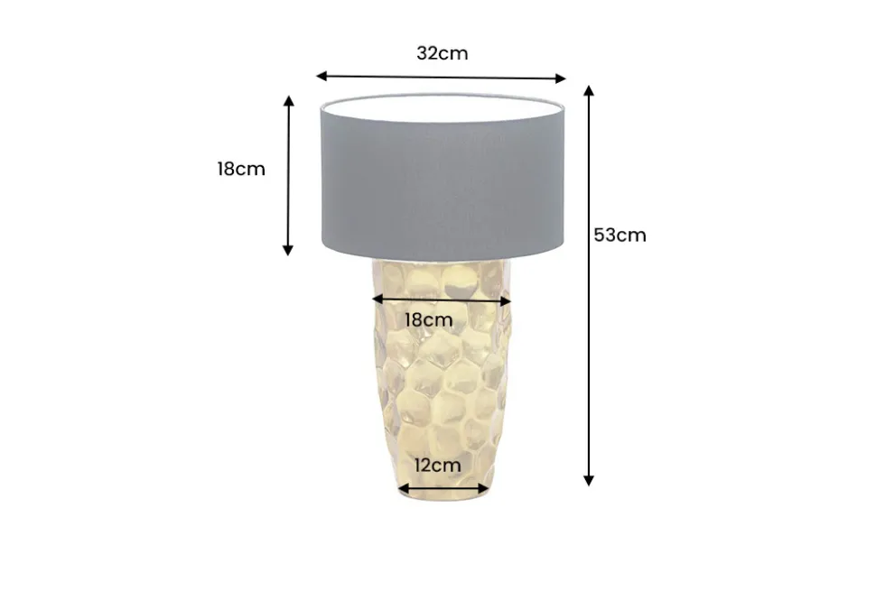 Handgefertigte Tischlampe AURELIA 55cm gold schwarz Hammerschlag-Design mit Stoffschirm