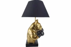 Handgefertigte Tischlampe BULLDOG 55cm schwarz gold Stoffschirm Hunde-Skulptur Boxer
