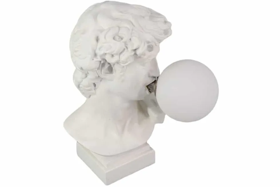 Handgefertigte Tischlampe DAVID 30cm weiß Büste mit Lampenkugel