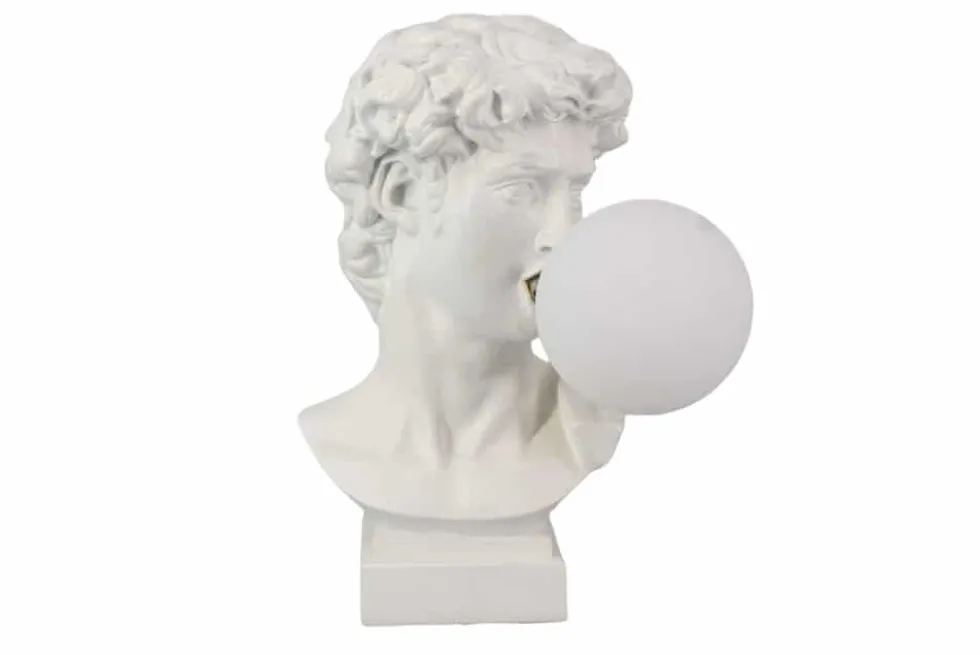 Handgefertigte Tischlampe DAVID 30cm weiß Büste mit Lampenkugel