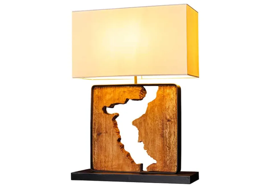 Handgefertigte Tischlampe DESIGNED BY NATURE 60cm natur schwarz Regenbaumholz