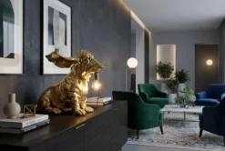 Handgefertigte Tischlampe DACKEL 70cm gold Hunde-Skulptur