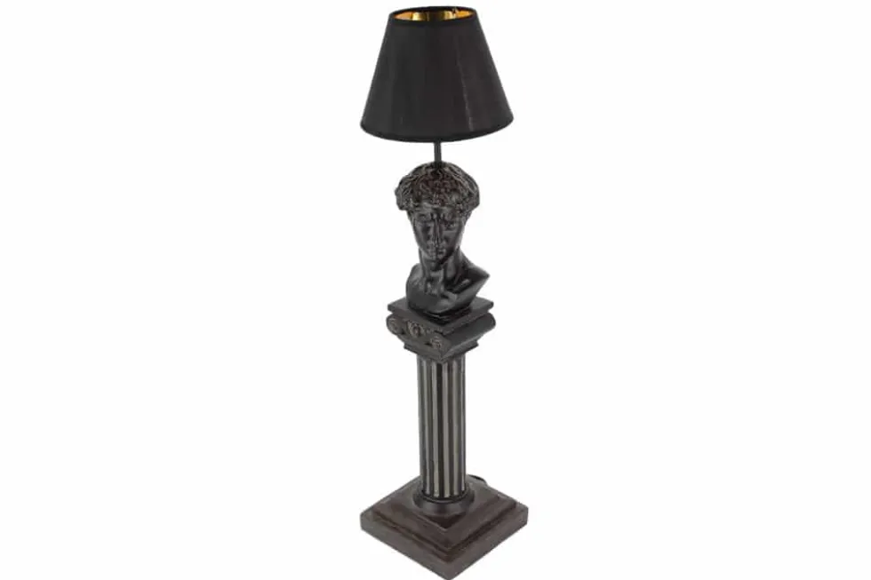Handgefertigte Tischlampe DAVID 70cm schwarz mit Büste Stoffschirm
