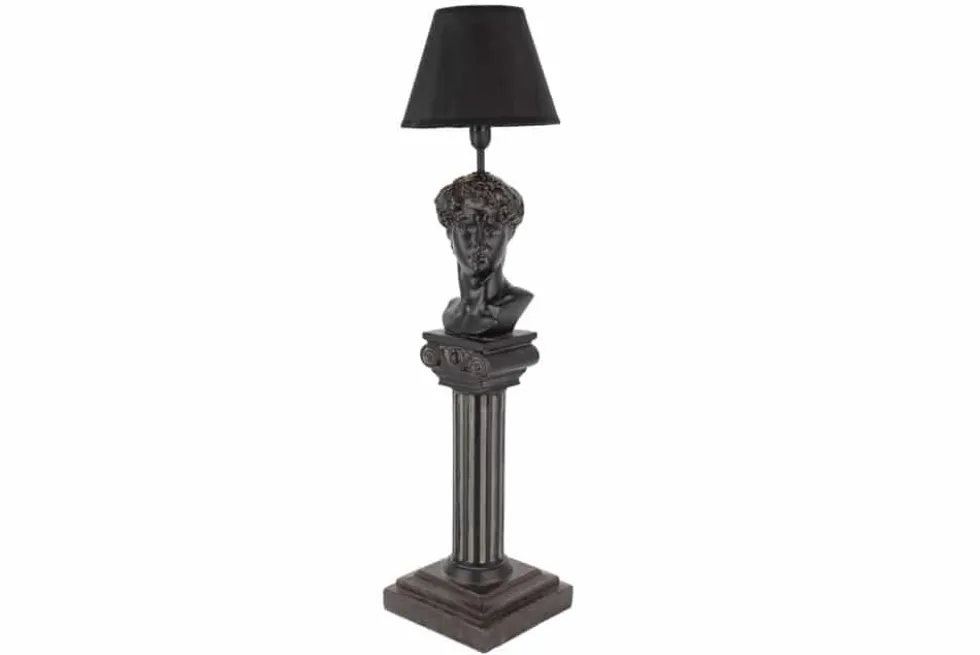Handgefertigte Tischlampe DAVID 70cm schwarz mit Büste Stoffschirm