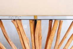 Handgefertigte Tischlampe EUPHORIA 80cm natur Longanholz beige mit Leinenschirm
