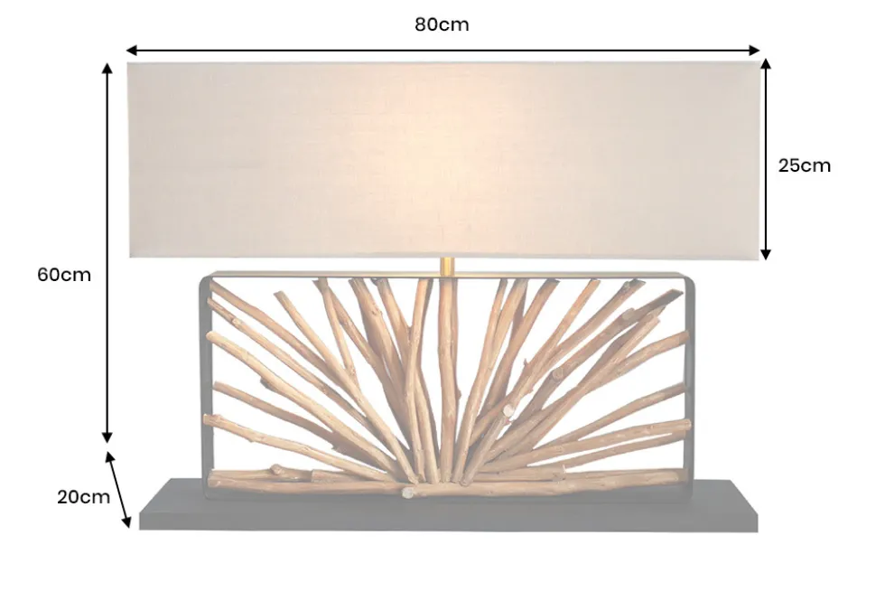 Handgefertigte Tischlampe EUPHORIA 80cm natur Longanholz beige mit Leinenschirm