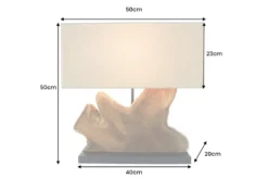 Handgefertigte Tischlampe HYPNOTIC 50cm natur Teakholz beige mit Leinenschirm