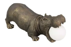 Handgefertigte Tischlampe HIPPO 45cm schwarz Nilpferd-Skulptur mit Lampenkugel