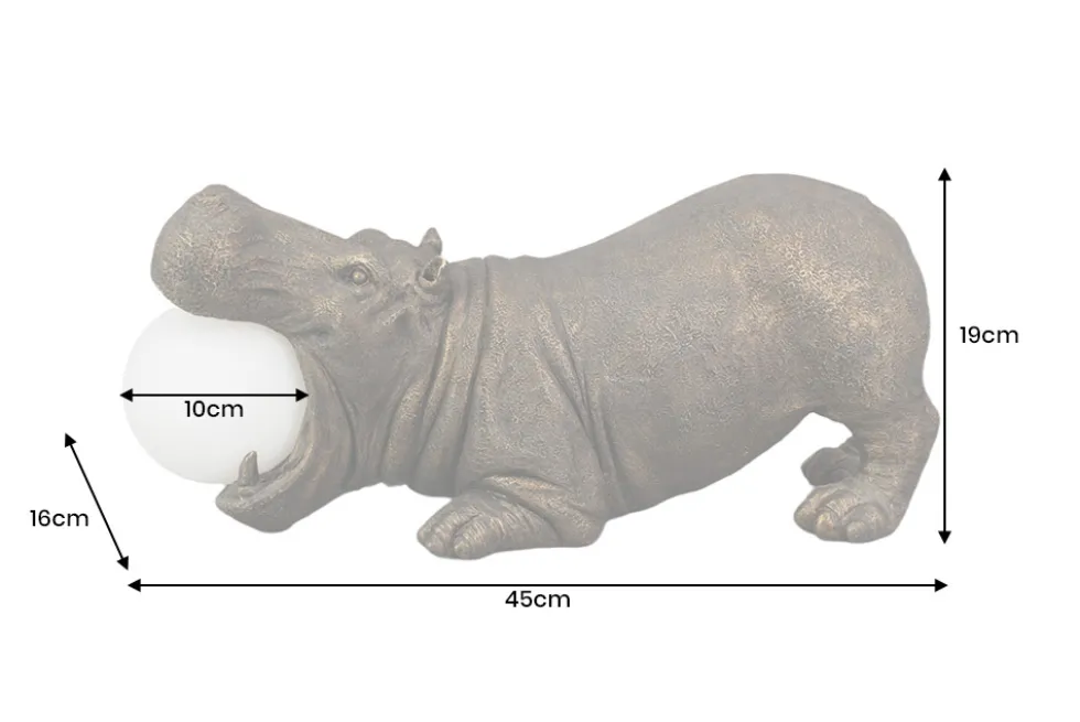 Handgefertigte Tischlampe HIPPO 45cm schwarz Nilpferd-Skulptur mit Lampenkugel