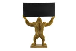 Handgefertigte Tischlampe KING APE 70cm schwarz gold Stoffschirm Affen-Skulptur