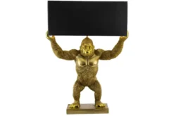 Handgefertigte Tischlampe KING APE 70cm schwarz gold Stoffschirm Affen-Skulptur