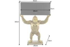 Handgefertigte Tischlampe KING APE 70cm schwarz gold Stoffschirm Affen-Skulptur