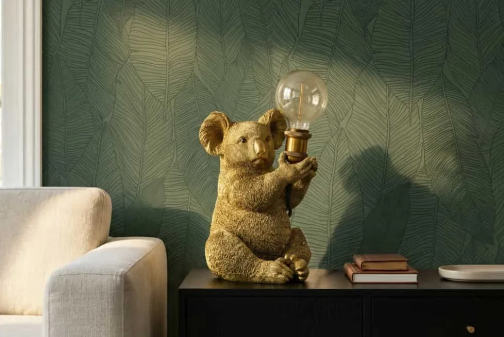 Handgefertigte Tischlampe KOALA 35cm gold Skulptur