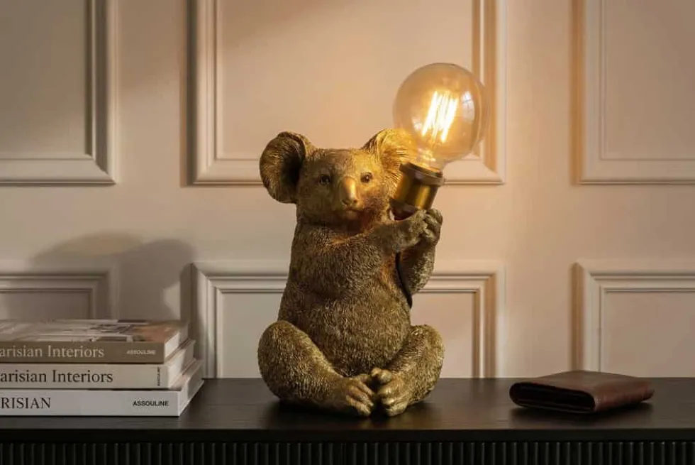 Handgefertigte Tischlampe KOALA 35cm gold Skulptur