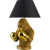 Handgefertigte Tischlampe KING APE 55cm schwarz gold Stoffschirm Affen-Skulptur