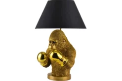 Handgefertigte Tischlampe KING APE 55cm schwarz gold Stoffschirm Affen-Skulptur