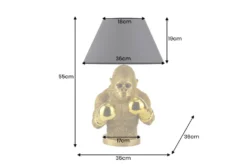 Handgefertigte Tischlampe KING APE 55cm schwarz gold Stoffschirm Affen-Skulptur