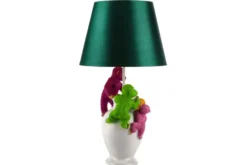 Handgefertigte Tischlampe MONKEY 60cm weiß bunt grüner Stoffschirm Affen-Skulpturen